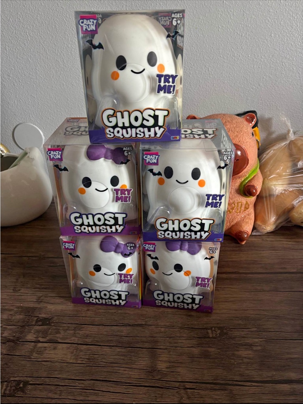 Crazy Fun Ghost Squishy  Toy - White with Purple/Orange Accents